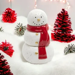 8 inch Festive Ceramic Snowman Wax Jar with Scarf| Clearance