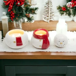 8 inch Festive Ceramic Snowman Wax Jar with Scarf| Clearance