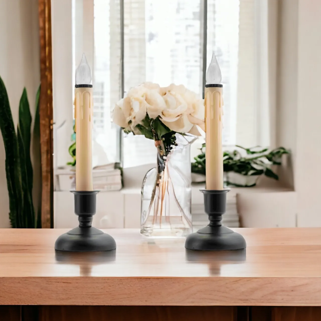 10 Inch Natural LED Window Candle with Black base| Discount