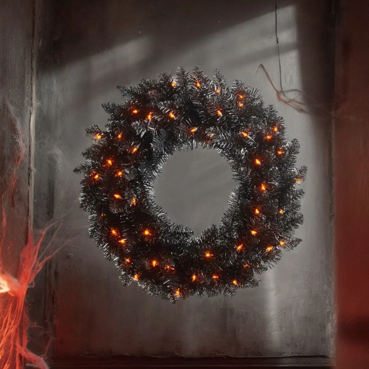 24 Inch Pre Lit Black Tinsel Wreath| Outlet