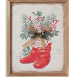 14 inch Santa Boots Wall Decor with Burlap Bow & Pine|