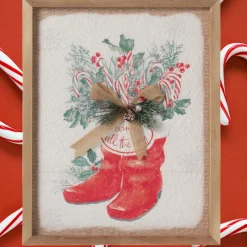 14 inch Santa Boots Wall Decor with Burlap Bow & Pine|