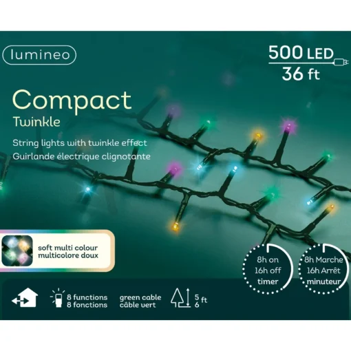 500 LED Compact Soft Multi Color Lights Green Wire - The Christmas Loft|Lumineo Sale
