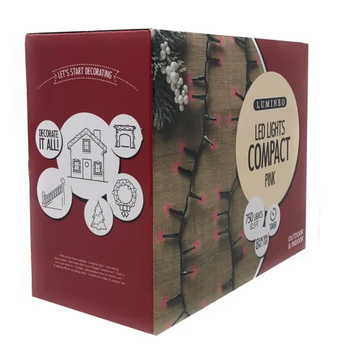 750 PINK LED Bulbs, Christmas Lights Strand on GREEN wire 53 Feet|Lumineo Sale