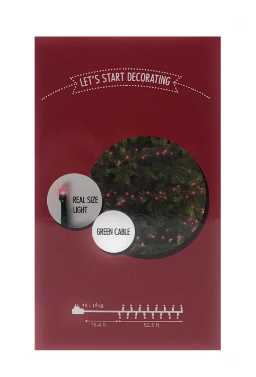 750 PINK LED Bulbs, Christmas Lights Strand on GREEN wire 53 Feet|Lumineo Sale