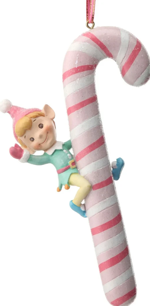 6&quot; Pastel Elf on Candy Cane Ornament| Outlet