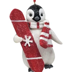 4.25" Penguin With a Snowboard Ornament| Hot