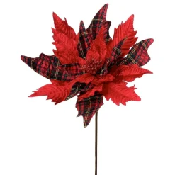 26" Red & Gold Plaid Velvet Poinsettia| Online