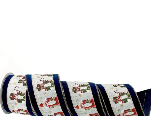 4&quot; X 10 Yard Nutcracker Velvet/Gold Back Wired Ribbon - Navy| Outlet