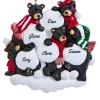 Black Bear Family of  5 with Snowballs Personalized Ornament - 5 Names Hand Personalized|Kurt Adler Sale