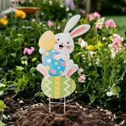 Bunny Sitting On Eggs Metal Yard Stake| Hot