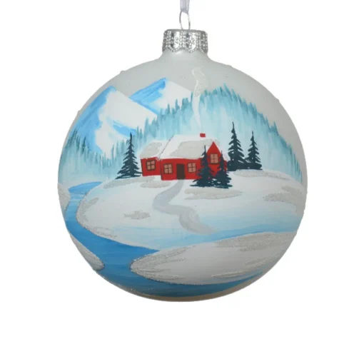 Christmas Barn Painted White Glass Ornament| Sale