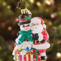 Christopher Radko 3.5 Inch Santa Snowman Ornament Festive Holiday Embrace|