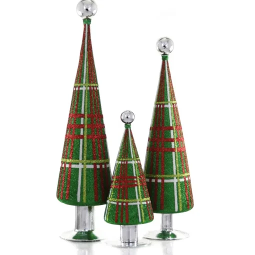 Cody Foster Glitter Plaid Tree - Green Set of 3|Cody Foster & Co. New