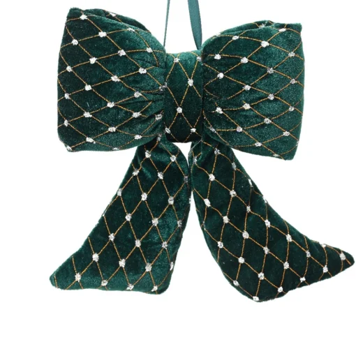 Dark Green and Gold Velvet Polyester Bow| Hot