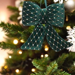 Dark Green and Gold Velvet Polyester Bow| Hot