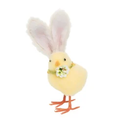 Easter Bunny Chick Decor: Fluffy Yellow Figurine with Rabbit Ears| Clearance