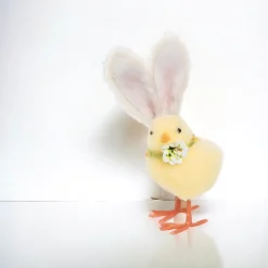 Easter Bunny Chick Decor: Fluffy Yellow Figurine with Rabbit Ears| Clearance