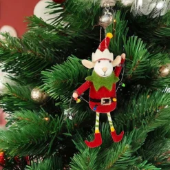 Felt Elf Mouse in Red Suit Holding Christmas Lights Ornament| Best