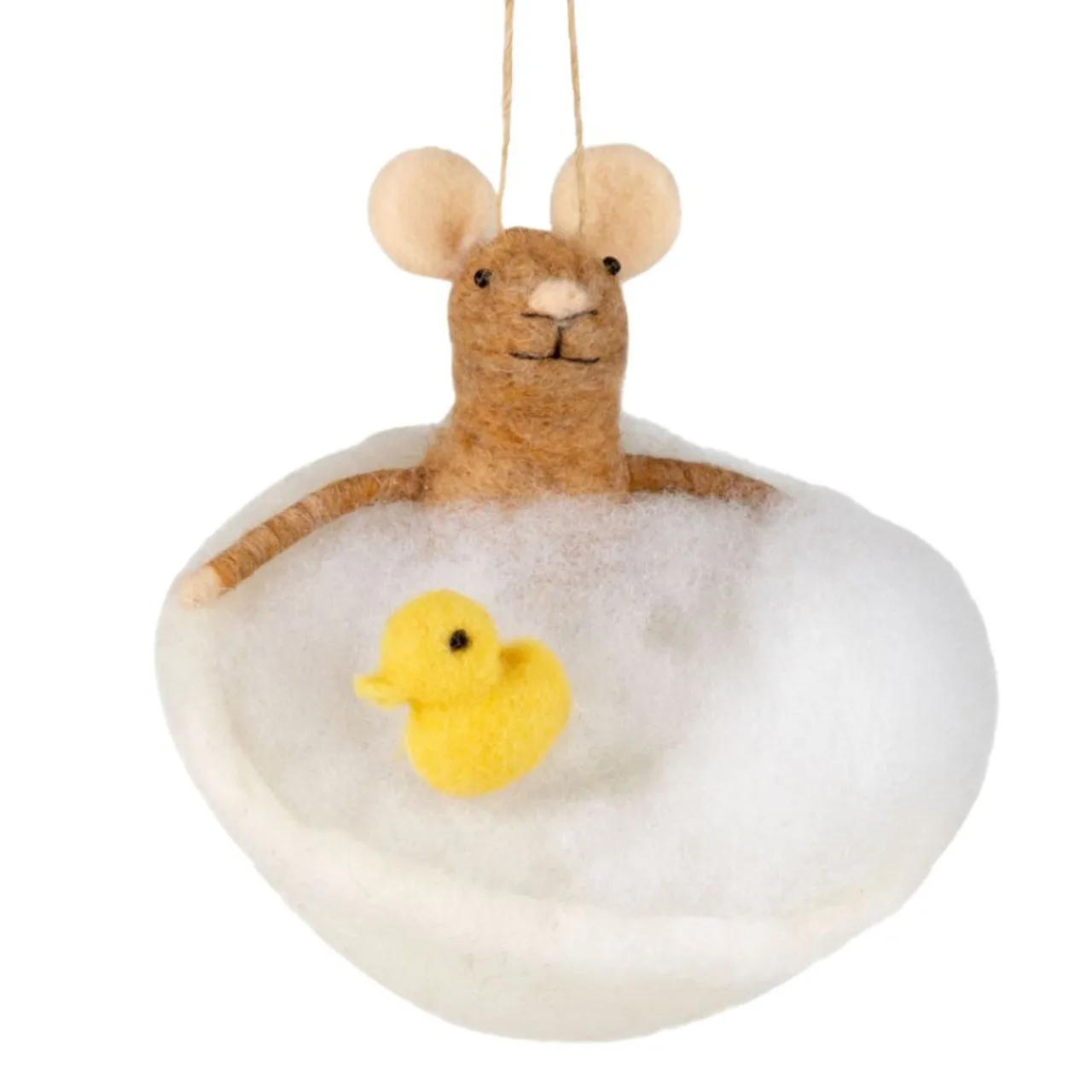 Felt Mouse in Bubble Bath with Yellow Duck Ornament| Outlet