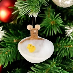 Felt Mouse in Bubble Bath with Yellow Duck Ornament| Outlet