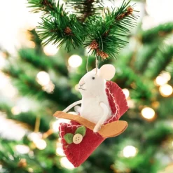 Felt Mouse in Canoe with Paddle Ornament| Sale
