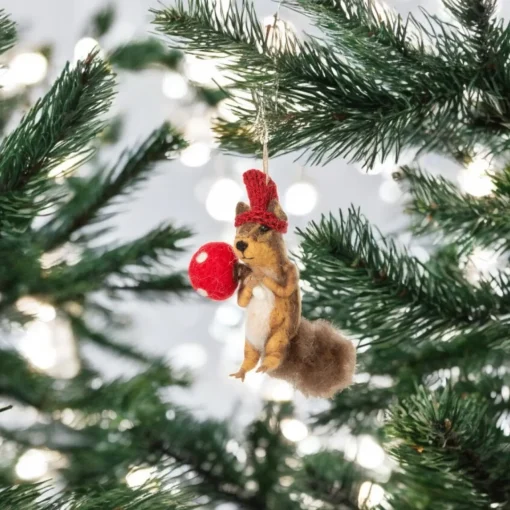 Felt Squirrel with Mushroom Ornament| New