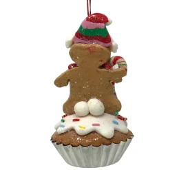 Gingerbread Man Holding Candy Cane Cupcake Ornament - The Christmas Loft| Outlet