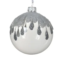 Glass Ball with Silver Glittered Tear Drops Ornament| Discount