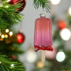 Glass Popsicle Ornament with Red Ribbon| Discount