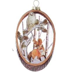 Glass Woodland Fox & Owl  Scene Ornament|Kurt Adler Best