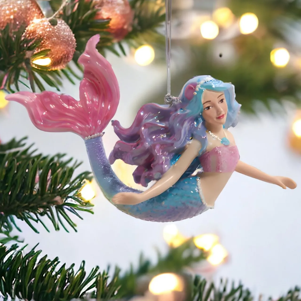 Glitter Mermaid Pink Tail Ornament, 4.5" E0985|Kurt Adler Outlet