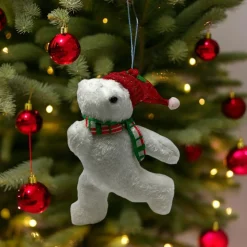 Glittered Polar Bear With Red Hat Ornament| New