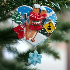 Heart Shaped Ski Life Resin Ornament with Dangle - 4in J8885|Kurt Adler Clearance