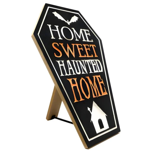 Home Sweet Haunted Home Engraved Wooden Easel Sign|