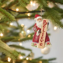 - Heartwood Creek - Santa With Believe Porch Sign Ornament|Jim Shore