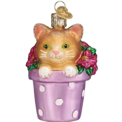 Kitten In Flower Pot Ornament - The Christmas Loft|Old World Glass New