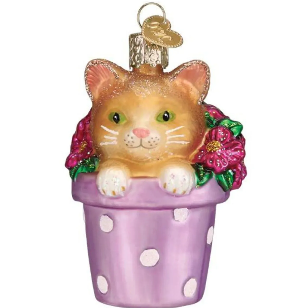 Kitten In Flower Pot Ornament - The Christmas Loft|Old World Glass New