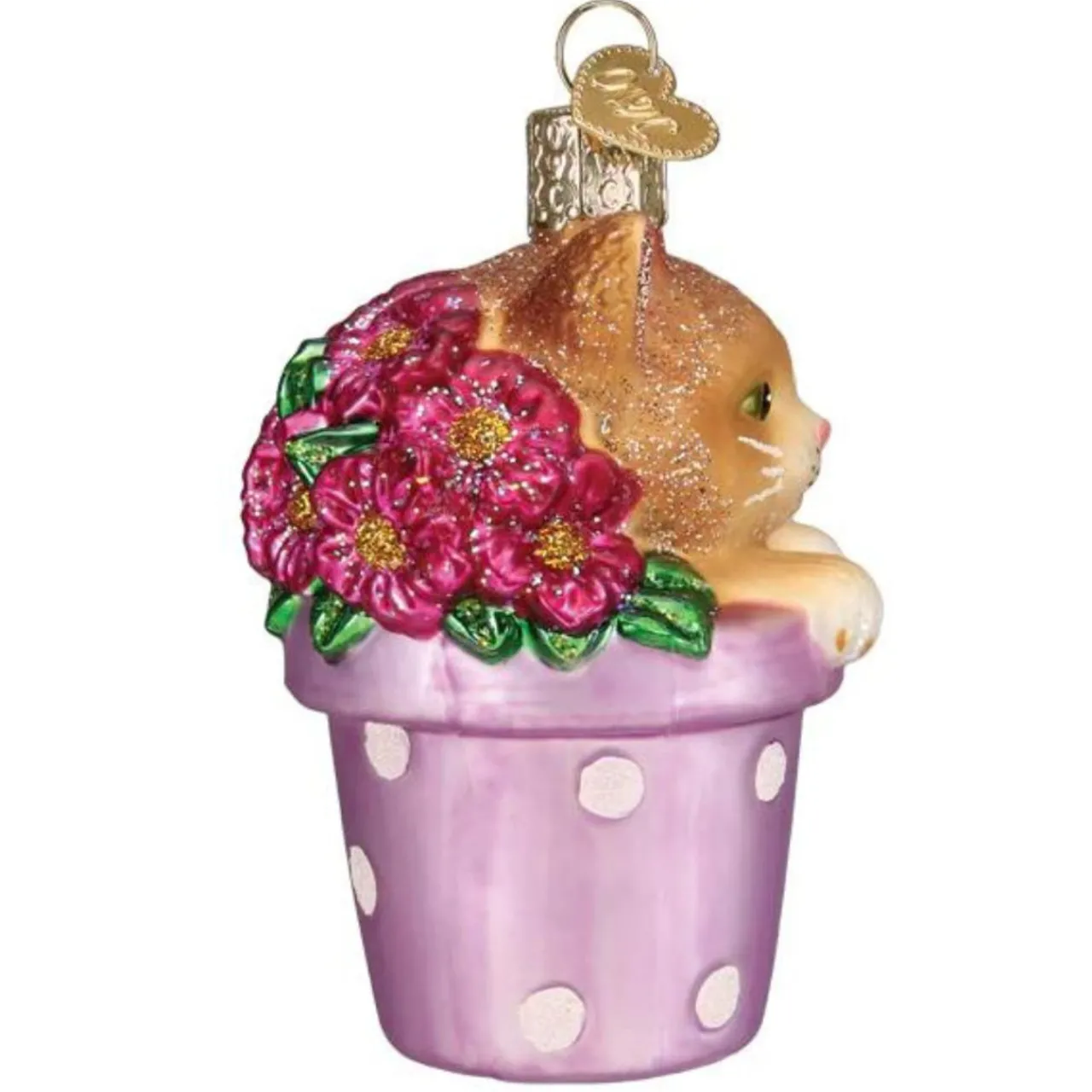 Kitten In Flower Pot Ornament - The Christmas Loft|Old World Glass New