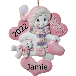 - Personalized Pink Baby's 1st Christmas Snowman Ornament | The Christmas Loft|Kurt Adler Best