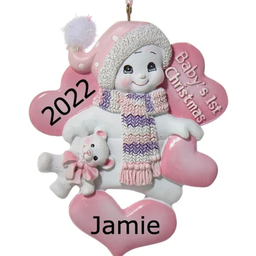 - Personalized Pink Baby's 1st Christmas Snowman Ornament | The Christmas Loft|Kurt Adler Best