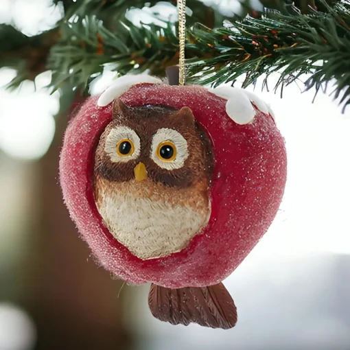 Frosted Owl Apple Ornament 4" E0911|Kurt Adler Hot