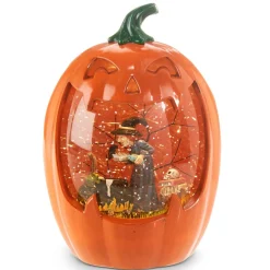 Lighted Carved Pumpkin Water Lantern Shimmer with Witch and Cauldron| Outlet