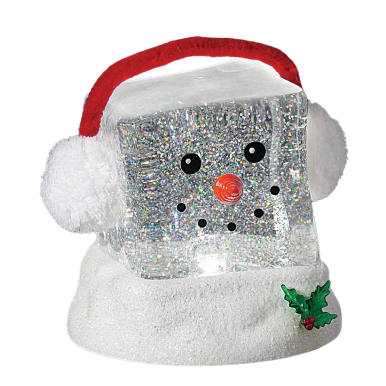 Lighted Cube Head Snowman Swirling Shimmer| New