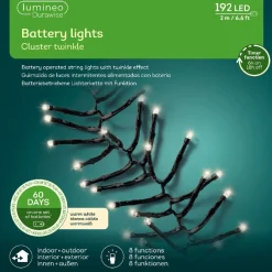 192 LED Battery Operated Warm White Twinkle Cluster Lights Black Wire - The Christmas Loft|Lumineo Clearance