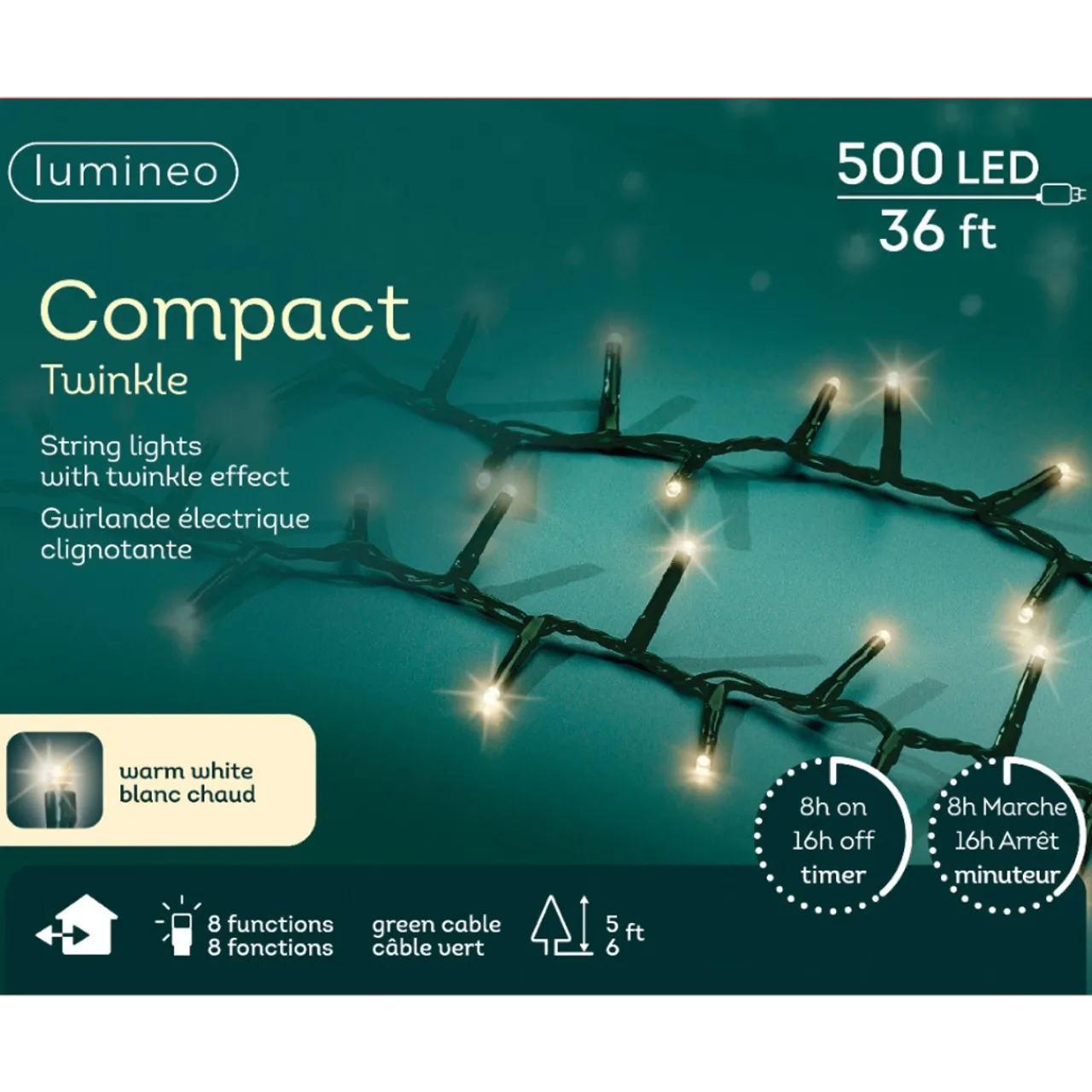 500 LED Warm White Compact Lights Green Wire | The Christmas Loft|Lumineo New