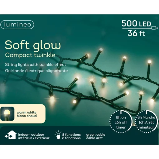500 LED Warm White Soft Glow Compact Twinkle Lights|Lumineo Online