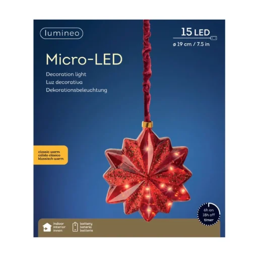 Micro LED Red Glass 12 Pointed Star - The Christmas Loft|Lumineo Sale