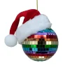 80MM Pride Mirror Ball Ornament with Santa Hat|Kurt Adler Clearance