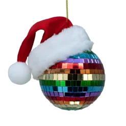 80MM Pride Mirror Ball Ornament with Santa Hat|Kurt Adler Clearance